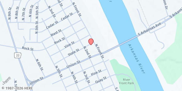 Map showing Care and Share - Dardanelle at 107 State St., Dardanelle, AR