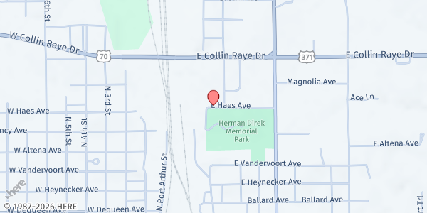 Map showing De Queen Senior Center at 605 E. Haes Ave., De Queen, AR