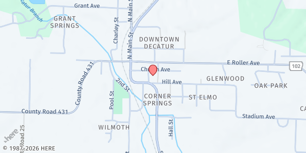 Map showing Christians in Action Food Pantry at 230 3rd Street, Decatur, AR