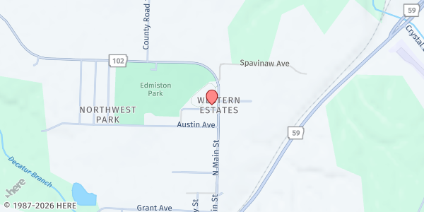 Map showing Veteran Park at 1105 N. Main St., Decatur, AR