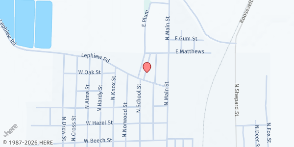Map showing Tabernacle Baptist Church at 1109 N School St, Dermott, AR