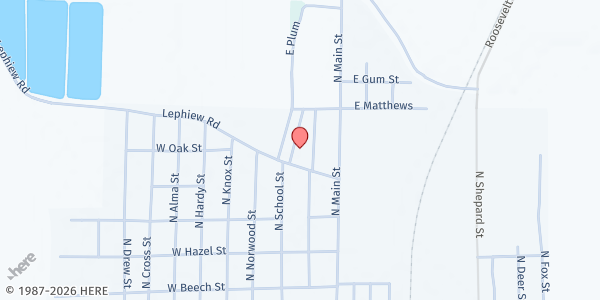 Map showing Tabernacle Baptist Church at 1109 N. School St., Dermott, AR