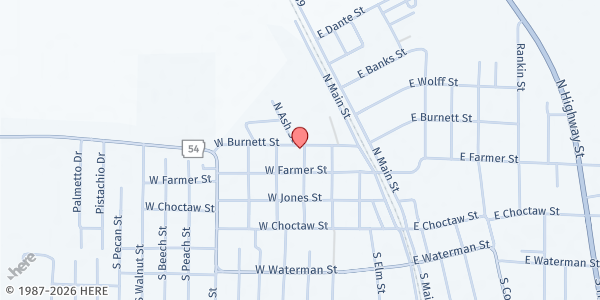 Map showing Mt. Moriah Missionary Baptist Church at 385 N. Ash St., Dumas, AR
