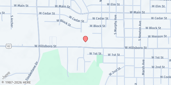 Map showing Hillsboro Church of Christ Food Pantry at 1322 West Hillsboro, El Dorado, AR