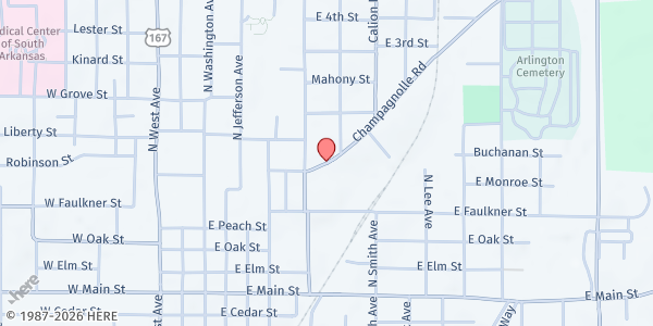 Map showing Interfaith Help Service at 512 Champagnolle Rd., El Dorado, AR