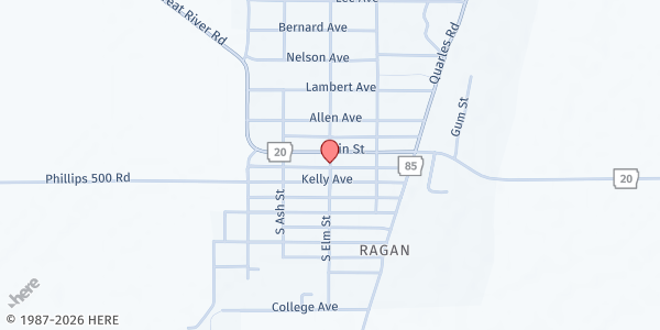 Map showing St Luke COGIC at 100 S Elm St, Elaine, AR