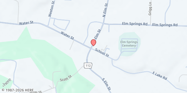 Map showing Elm Springs United Methodist Church - Soul Food Pantry at 118 N. Elm St., Elm Springs, AR