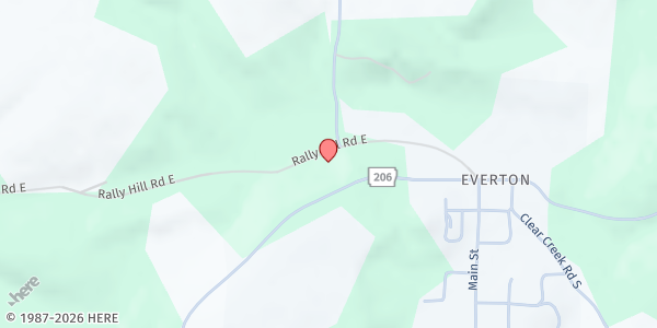 Map showing Everton Baptist Church at 11952 Rally Hill Rd., Everton, AR