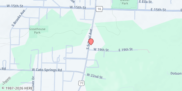 Map showing 7 Hills Homeless Center at 1832 S. School Ave., Fayetteville, AR