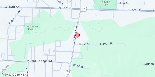Map showing 7hills Homeless Center at 1832 S School Ave, Fayetteville, AR