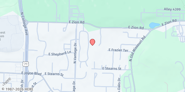 Map showing American Agape Foundation / Park Lake Apartments at 1753 E Zion Rd, Fayetteville, AR