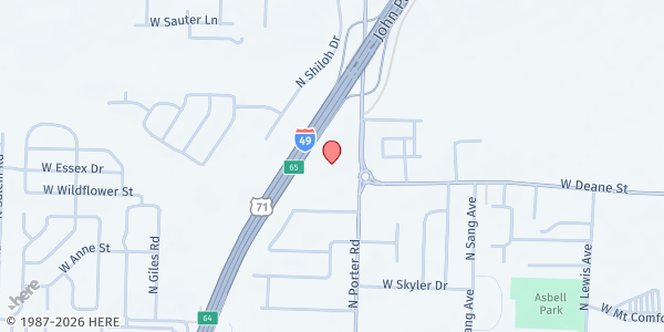 Map showing Dwelling Place Church at 1855 N. Porter Rd., Fayetteville, AR