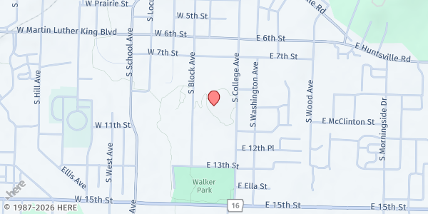 Map showing Fayetteville Senior Center at 945 S. College Ave., Fayetteville, AR