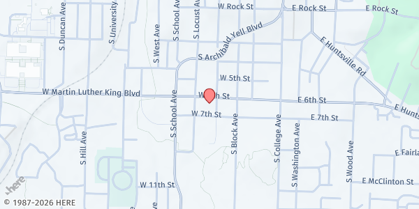 Map showing Genesis Church at 205 W M.L.K. Jr Blvd, Fayetteville, AR