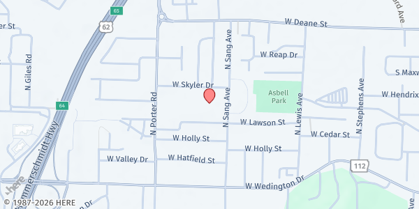 Map showing Sang Avenue Church at 1425 N. Sang Ave., Fayetteville, AR