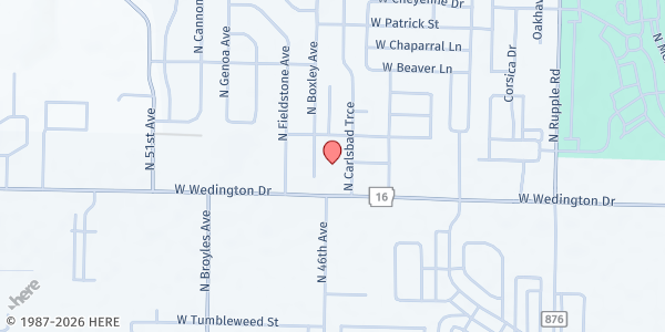 Map showing West Ridge Free Will Baptist at 4596 W. Wedington Dr., Fayetteville, AR