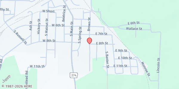 Map showing Mt Olive UMC- Fordyce at 301 E. 7th St., Fordyce, AR