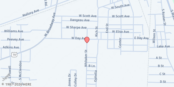 Map showing Victory Temple COGIC at 1009 Whitaker St., Forrest City, AR
