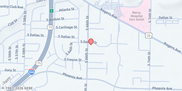 Map showing Connect Church at 3301 S. 66th St., Fort Smith, AR
