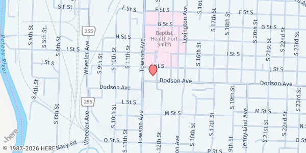 Map showing Evangel Temple Assembly of God at 1110 S. 12th St., Fort Smith, AR