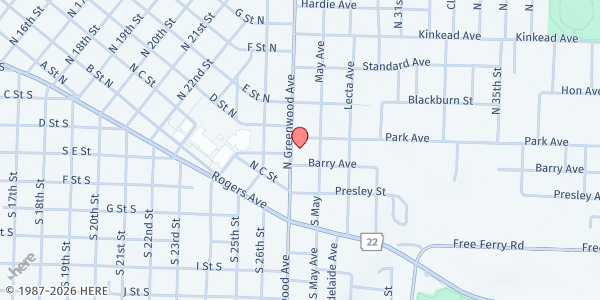 Map showing Fort Smith Christian Women at 320 N. Greenwood Ave., Fort Smith, AR