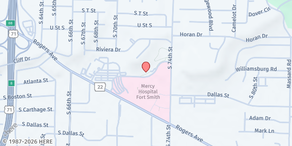 Map showing Mercy Aftercare Food Pantry at 7301 Rogers Ave, Fort Smith, AR