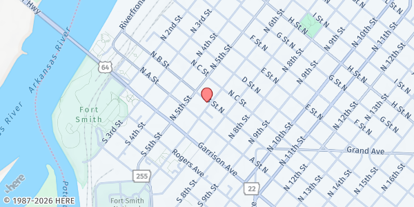 Map showing Next Step Homeless Center at 123 N. 6th St., Fort Smith, AR