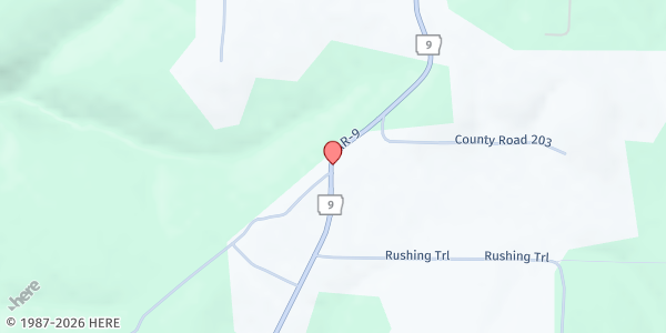 Map showing Antioch General Baptist Church at 1608 AR-9, Fox, AR