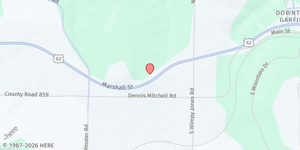 Map showing First Baptist Church of Garfield at 17784 Marshall Street, Garfield, AR