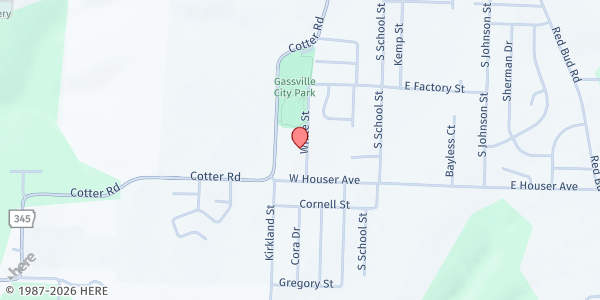 Map showing Gassville Mobile Food Pantry at 370 White Street, Gassville, AR