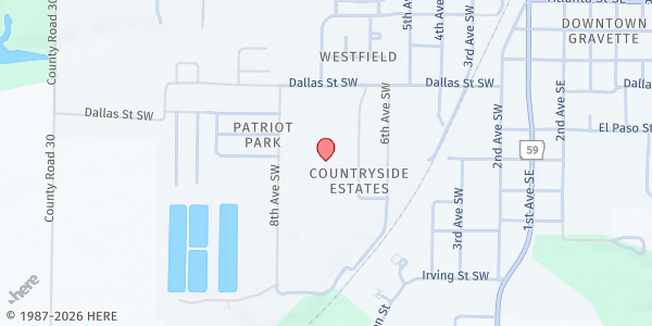 Map showing Gravette Mobile Pantry - Pop Allum Park at 805 8th Ave SW, Gravette, AR
