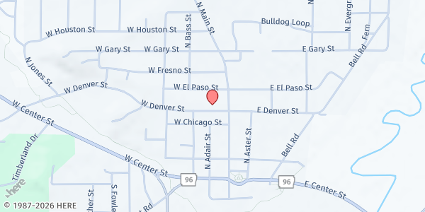 Map showing Asbury Food Pantry at 10 W. Denver St., Greenwood, AR