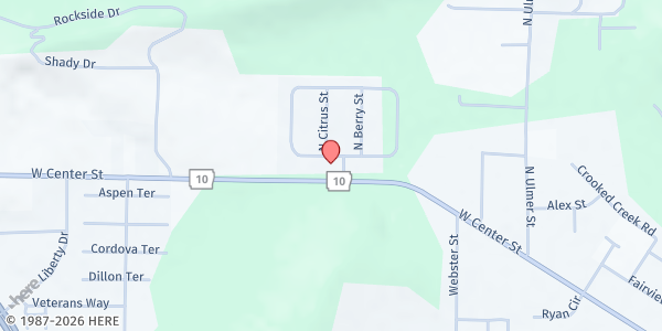 Map showing First Assembly of God of Greenwood at 725 Park Dr., Greenwood, AR