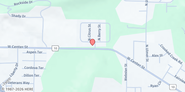 Map showing Greenwood First Assembly of God - Food Distribution Center at 725 Park Dr, Greenwood, AR