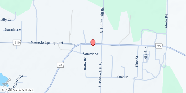 Map showing First Pentecostal Church at 462 AR-25, Guy, AR