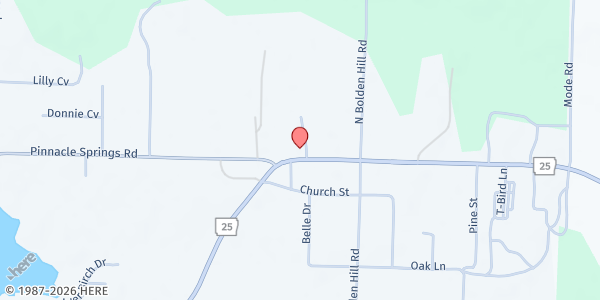 Map showing Mt. Olive Baptist Church at 448 Hwy. 25 N., Guy, AR