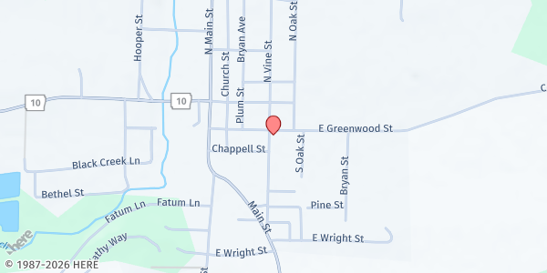 Map showing First Baptist Church at 401 E Greenwood St, Hackett, AR