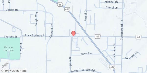 Map showing Boone County Senior Activity and Wellness Center at 1516 Rock Springs Rd., Harrison, AR