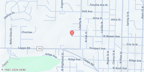 Map showing Harrison Mobile Food Pantry at 1100 W. Bower Avenue, Harrison, AR
