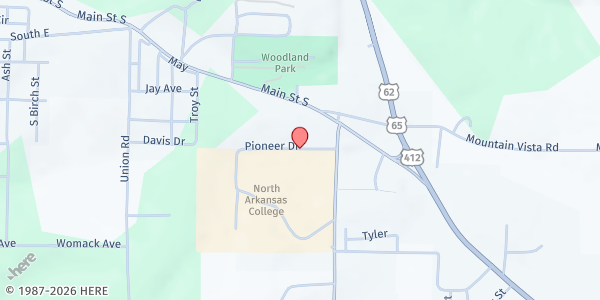 Map showing Pete's Pantry - North Arkansas College at 1515 Pioneer Dr., Harrison, AR