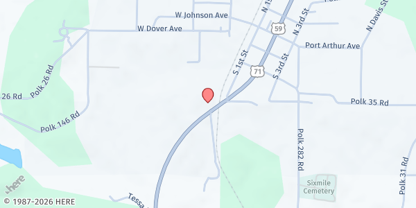 Map showing Polk County Free Store- Free Will Baptist Church at 4840 Highway 71 S., Hatfield, AR