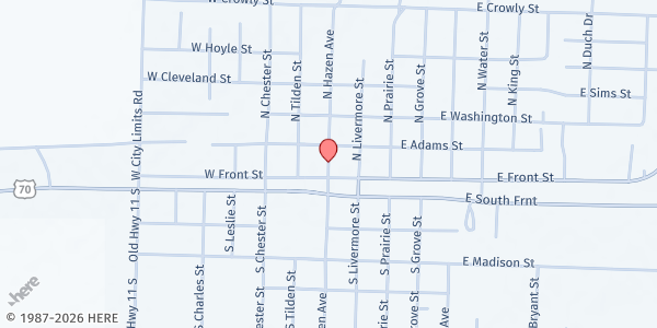 Map showing Hazen First Baptist Church at 211 N. Hazen Ave., Hazen, AR