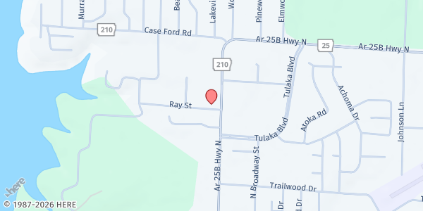 Map showing Cleburne County Cares at 2016 Highway 25B, Heber Springs, AR