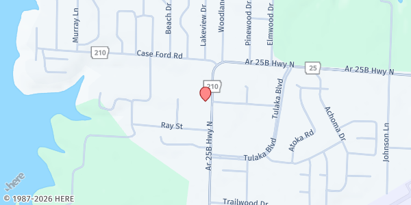 Map showing Cleburne County Cares - Food Distribution Center at 2016 AR-25 Bypass, Heber Springs, AR