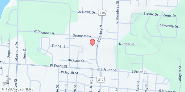 Map showing New Life Church Outreach Center at 1008 Highway 25B, Heber Springs, AR