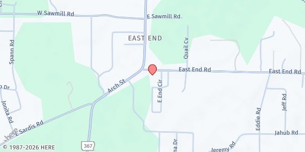 Map showing East End Baptist Church - Hensley at 4701 E. End Rd., Hensley, AR