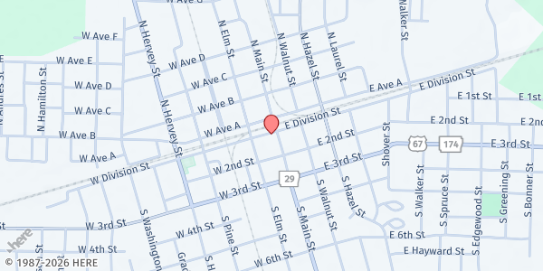 Map showing Hope Senior Center at 102 S. Main St., Hope, AR