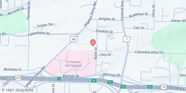 Map showing CHI St Vincent Hospital at 160 McGowan St, Hot Springs, AR