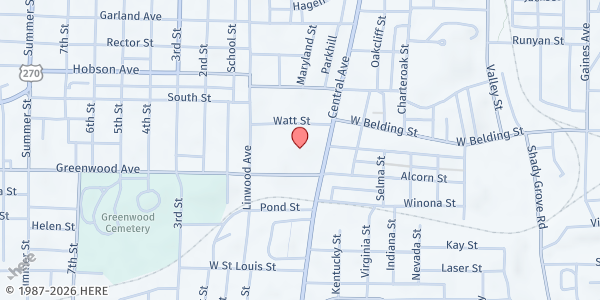 Map showing First Christian Church at 1806 Central Ave., Hot Springs, AR