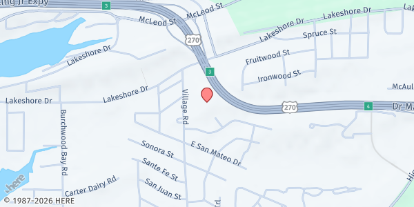 Map showing First Lutheran Church at 105 Village Rd., Hot Springs, AR